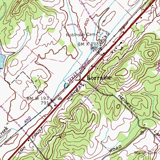 Topographic Map of Lorraine, TN
