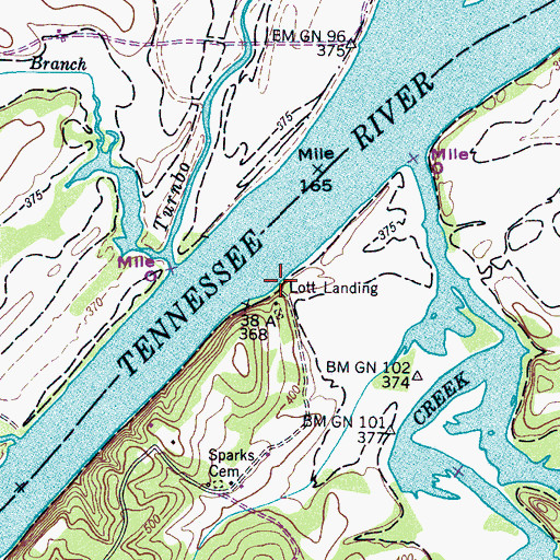 Topographic Map of Lott Landing, TN