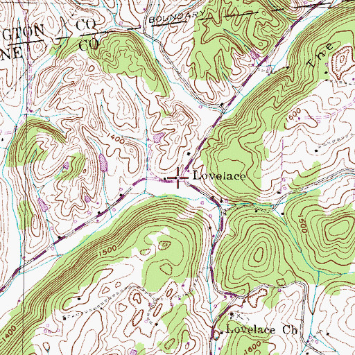 Topographic Map of Lovelace, TN