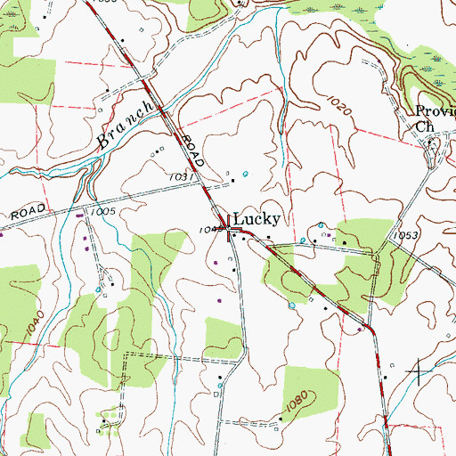 Topographic Map of Lucky, TN