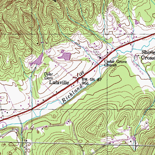 Topographic Map of Lulaville, TN