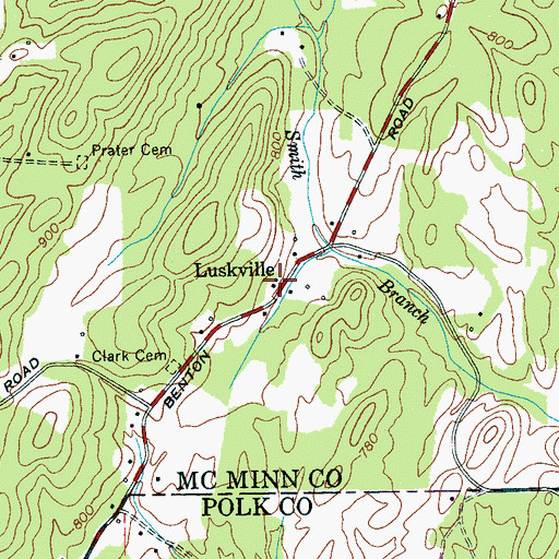 Topographic Map of Luskville, TN