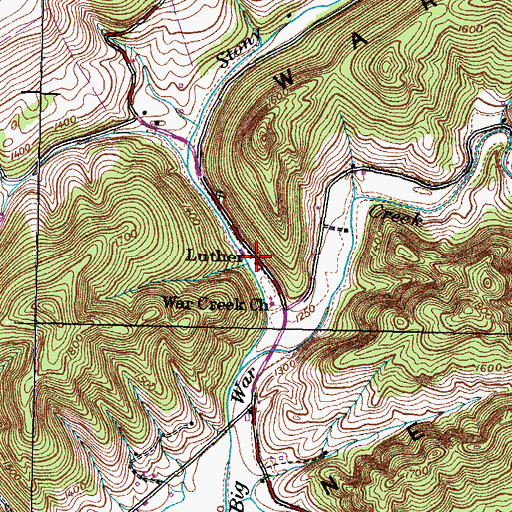 Topographic Map of Luther, TN
