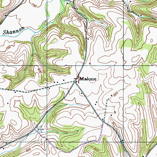 Topographic Map of Malone, TN