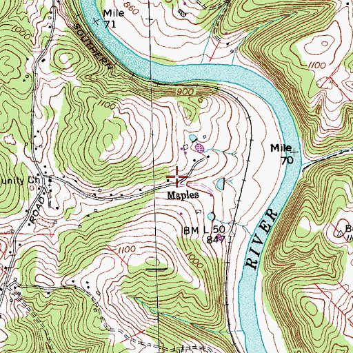 Topographic Map of Maples, TN