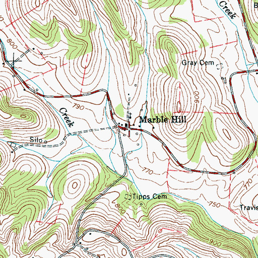 Topographic Map of Marble Hill, TN