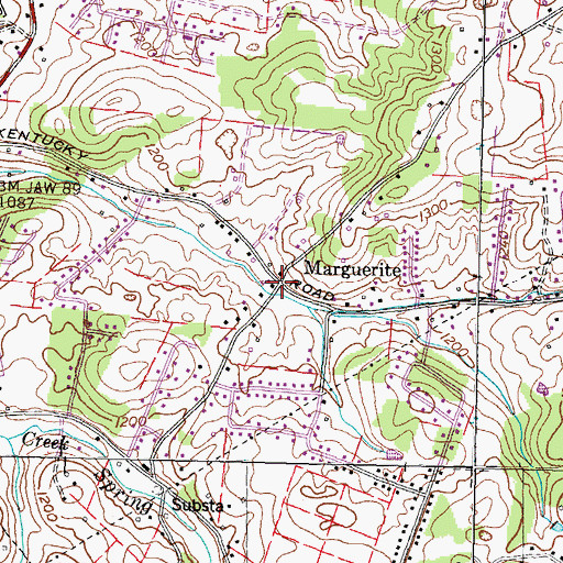 Topographic Map of Marguerite, TN