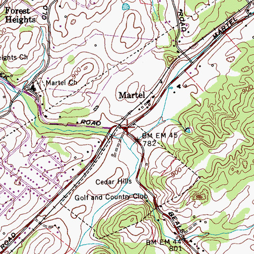 Topographic Map of Martel, TN
