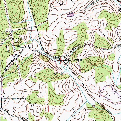 Topographic Map of Mashburn, TN