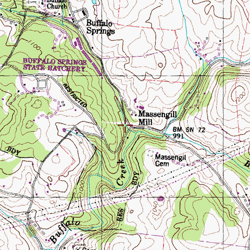 Topographic Map of Massengill Mill, TN