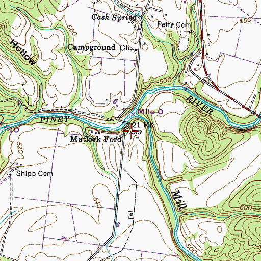 Topographic Map of Matlock Ford, TN