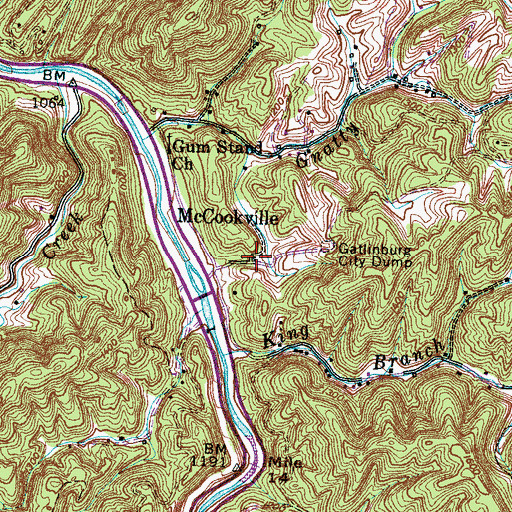 Topographic Map of McCookville, TN