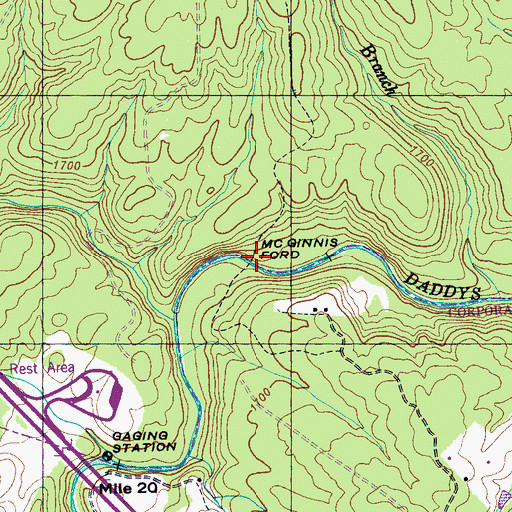 Topographic Map of McGinnis Ford, TN