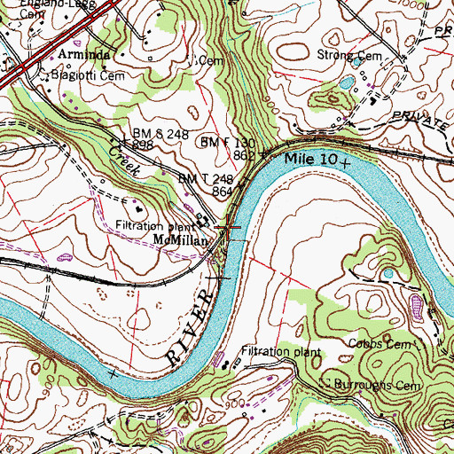 Topographic Map of McMillan, TN