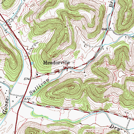 Topographic Map of Meadorville, TN