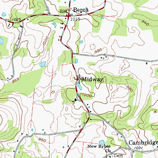 Topographic Map of Midway, TN
