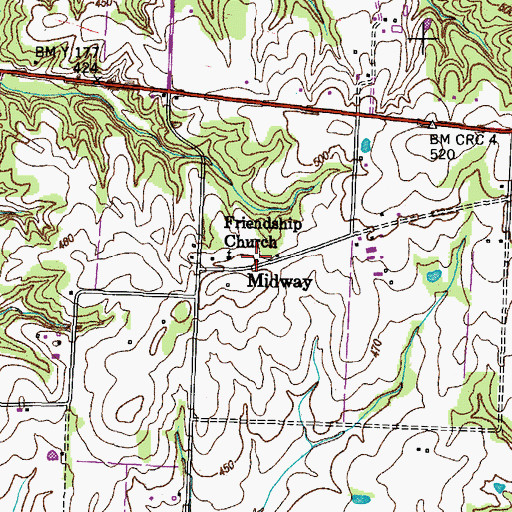 Topographic Map of Midway, TN