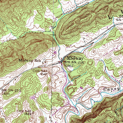Topographic Map of Midway, TN
