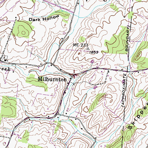 Topographic Map of Milburnton, TN