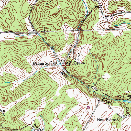 Topographic Map of Mill Creek, TN