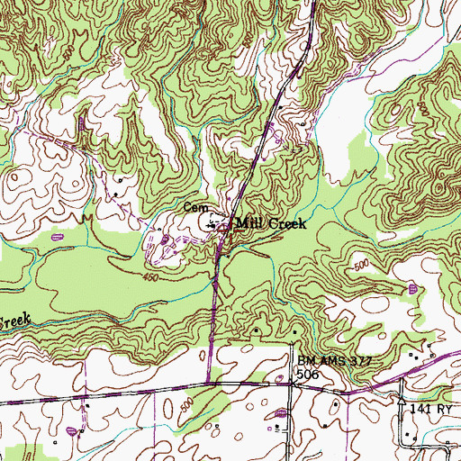 Topographic Map of Mill Creek, TN