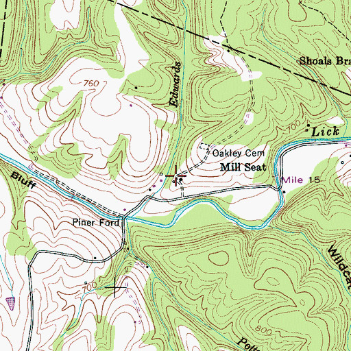 Topographic Map of Mill Seat, TN