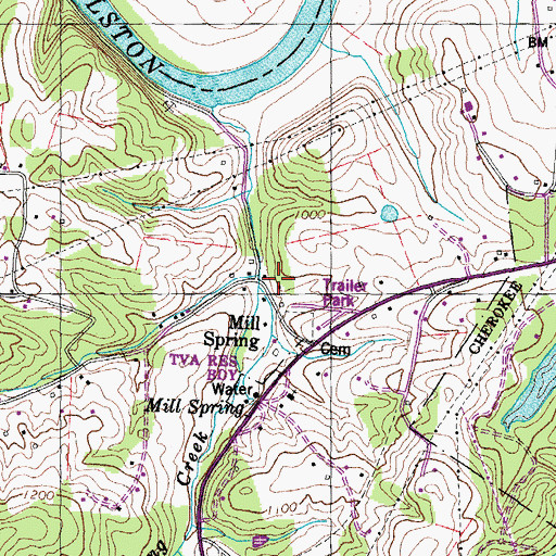 Topographic Map of Mill Spring, TN