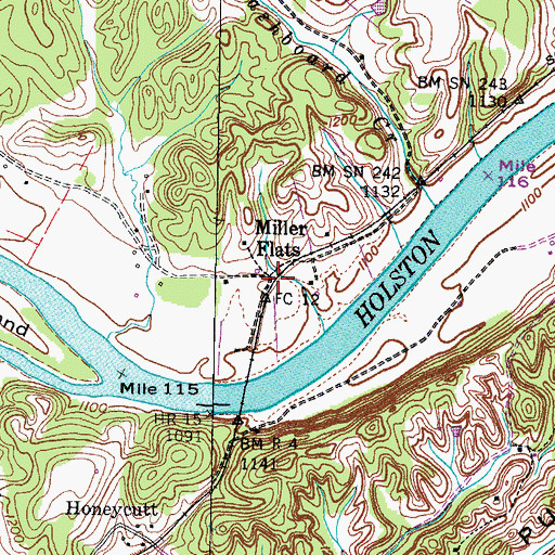 Topographic Map of Miller Flats, TN