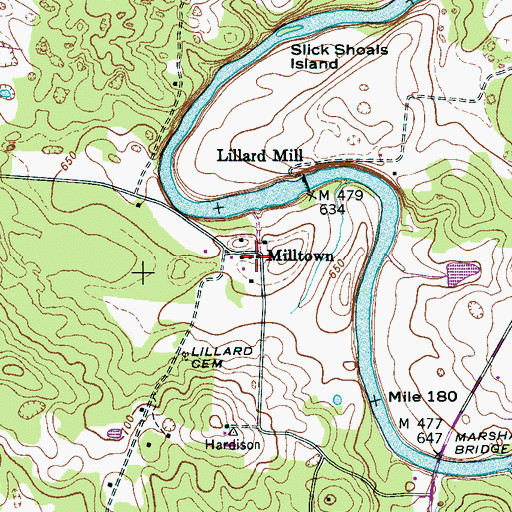 Topographic Map of Milltown, TN