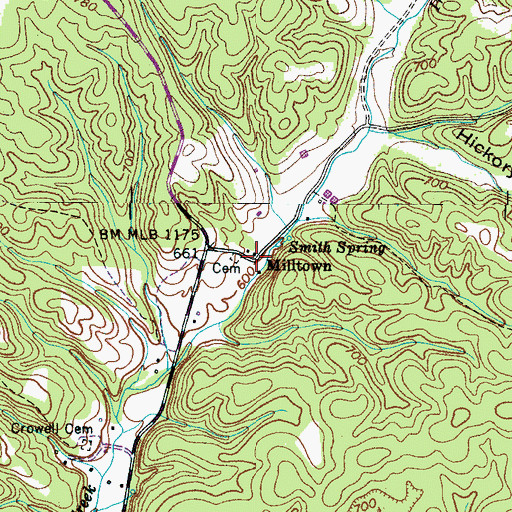 Topographic Map of Milltown, TN