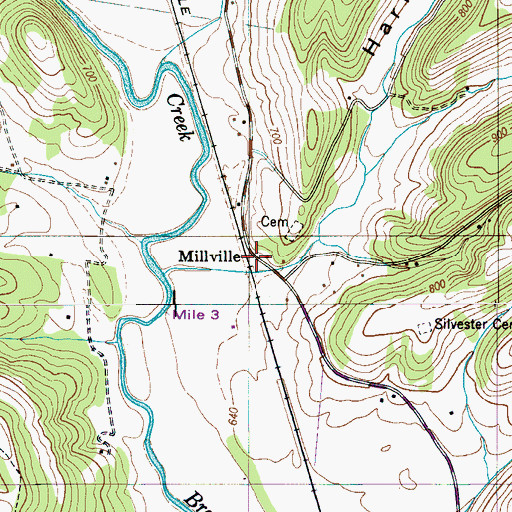 Topographic Map of Millville, TN