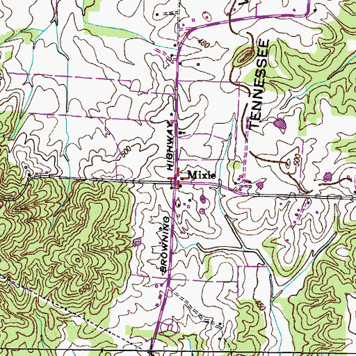 Topographic Map of Mixie, TN