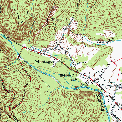 Topographic Map of Montague, TN