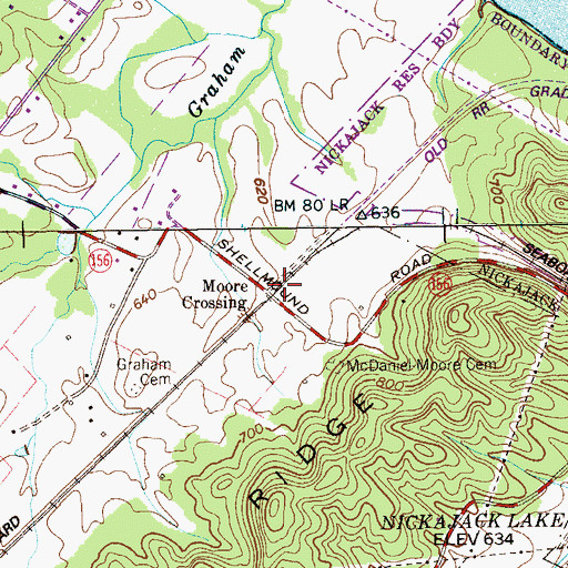 Topographic Map of Moore Crossing, TN