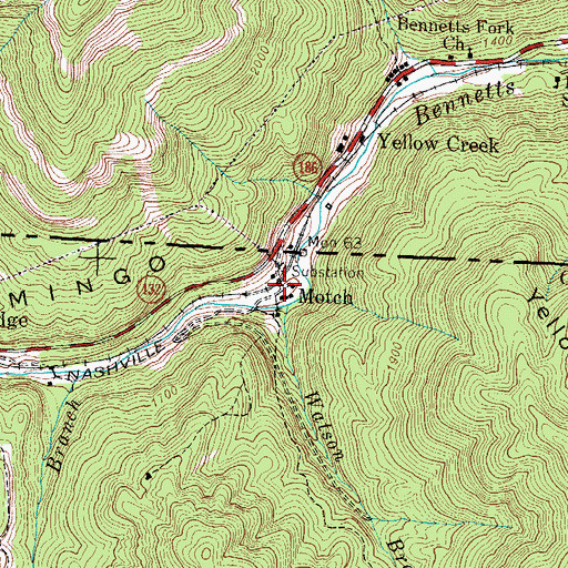 Topographic Map of Motch, TN