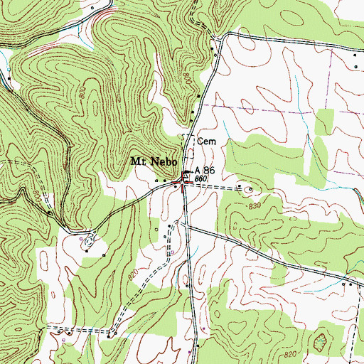 Topographic Map of Mount Nebo, TN