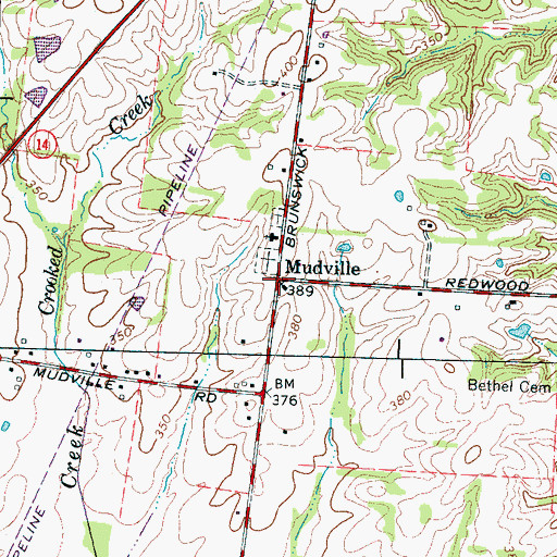 Topographic Map of Mudville, TN