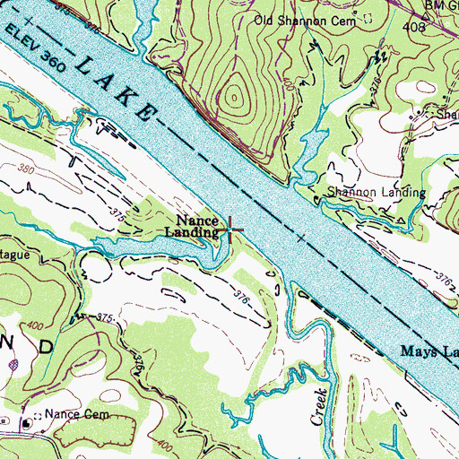 Topographic Map of Nance Landing, TN