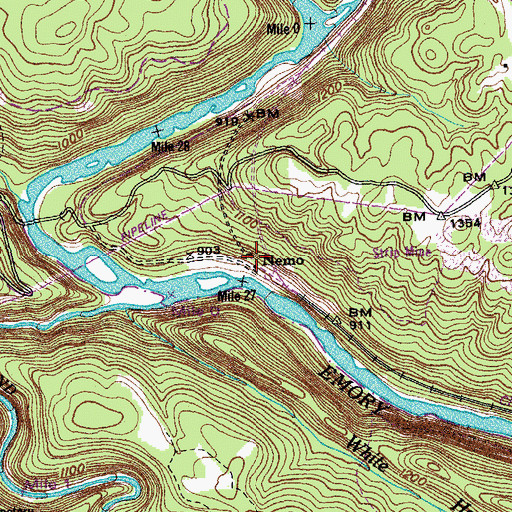 Topographic Map of Nemo, TN