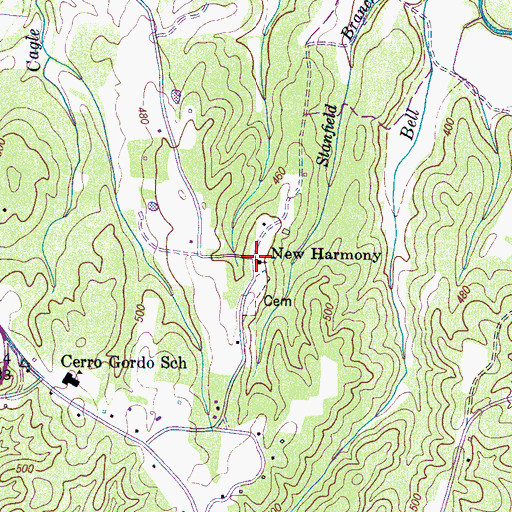 Topographic Map of New Harmony, TN