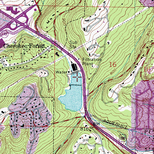 Topographic Map of Birmingham Water Service Lake Dam, AL