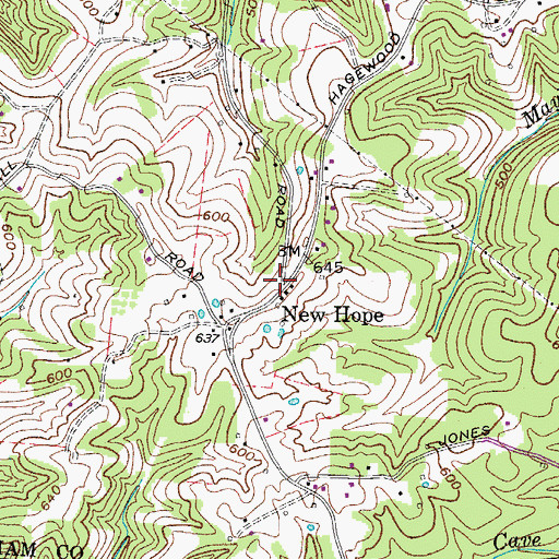 Topographic Map of New Hope, TN