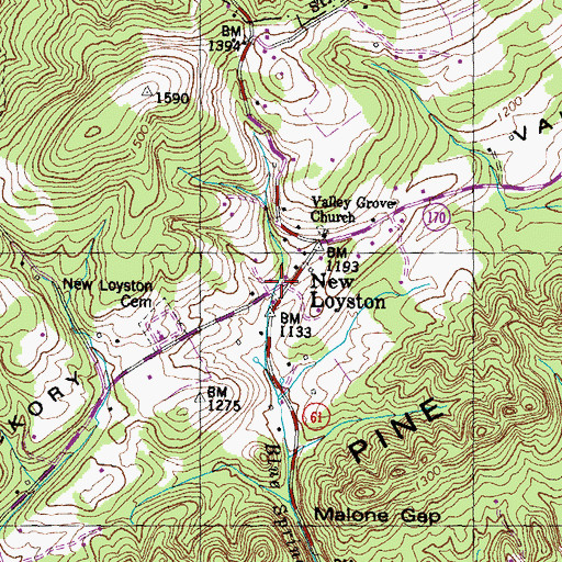 Topographic Map of New Loyston, TN