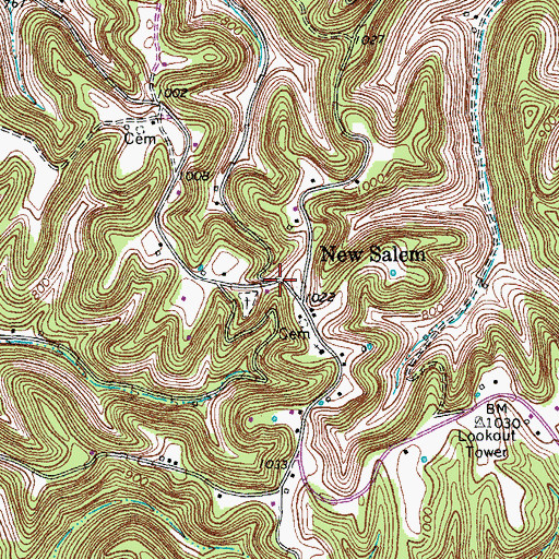 Topographic Map of New Salem, TN