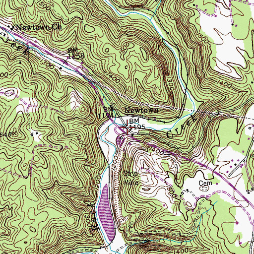 Topographic Map of Newtown, TN