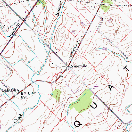 Topographic Map of Ninemile, TN