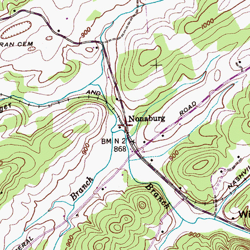 Topographic Map of Nonaburg, TN