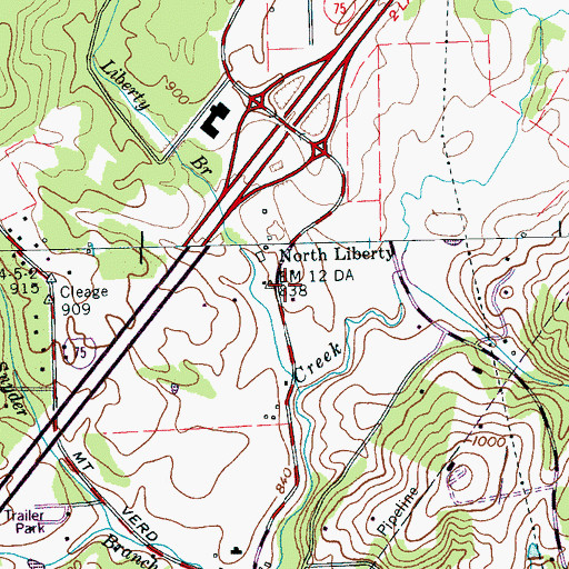 Topographic Map of North Liberty, TN