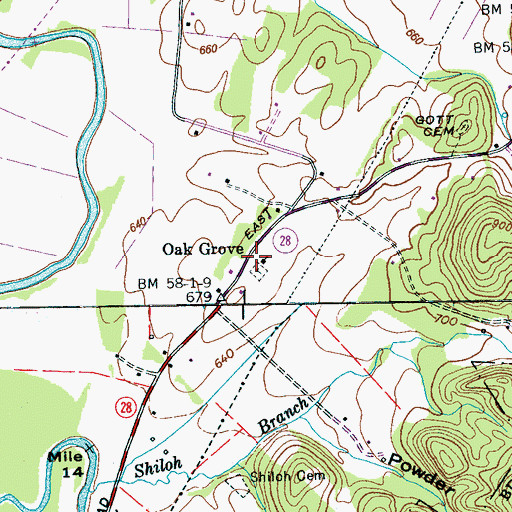 Topographic Map of Oak Grove, TN