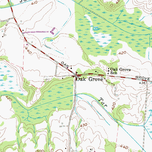 Topographic Map of Oak Grove, TN